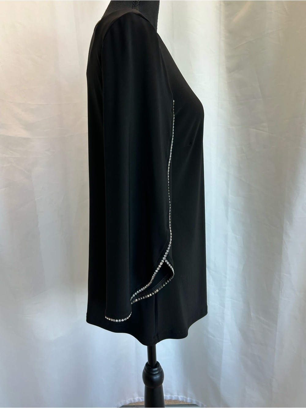 Elegant Black Rhinestone-Trim Evening Top - Picture 4 of 13